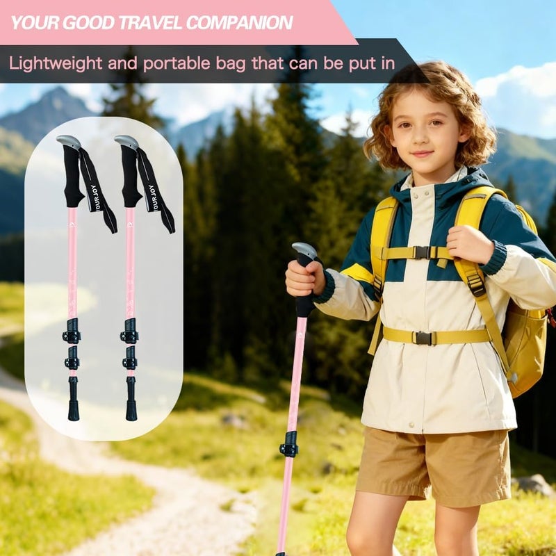 yourjoy Hiking Trekking Poles for Kids, 2 Pack Anti Shock, Adjustable, Collapsible Hiking Poles for Trekking or Walking, Lightweight Aluminum Sticks - Image 2